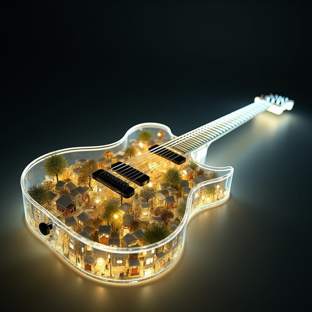 guitar body made of glass, inside, windows and doors, commun...