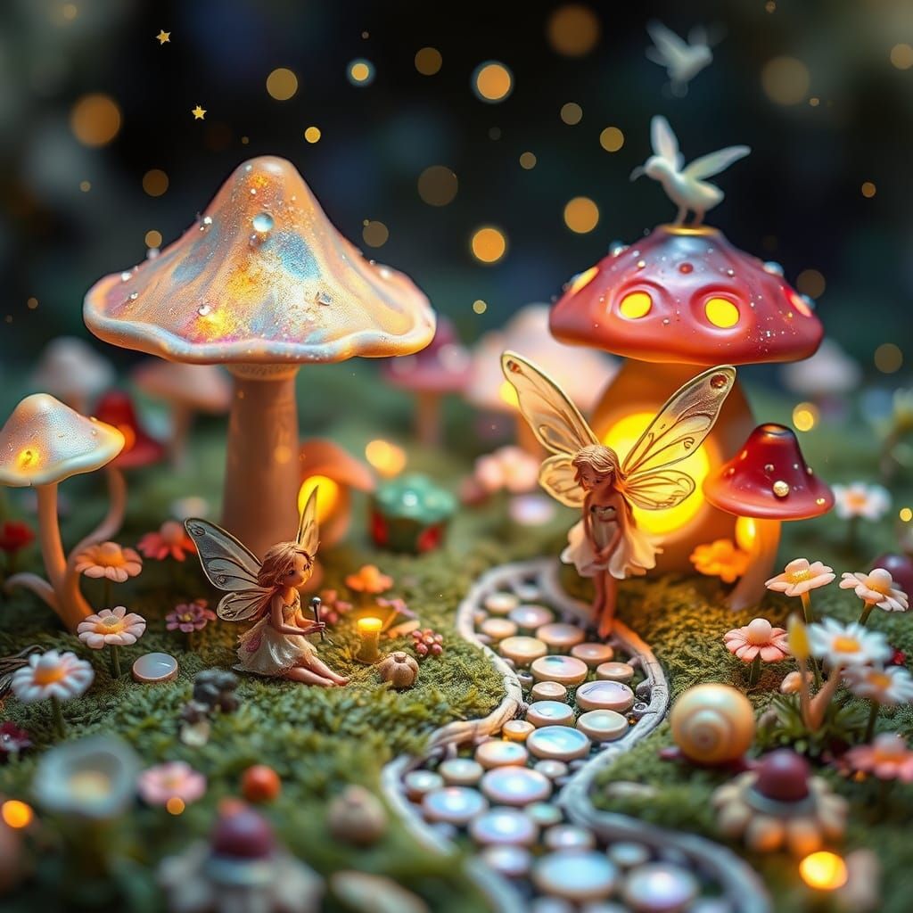 Whimsical Miniature Village Fairies in Iridescent Splendor