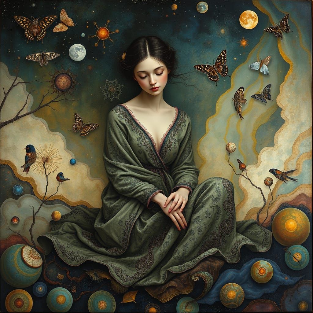 Ethereal Figure in Vibrant, Dreamlike Landscape