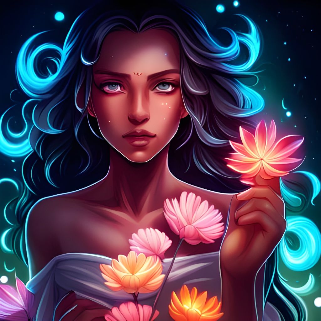 Galactic Goddess with Flowing Hair in Anime Style