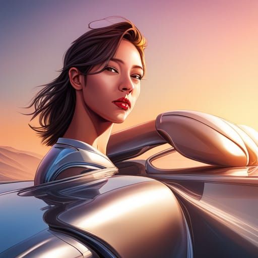 Robot Girl on Truck in Sorayama Style