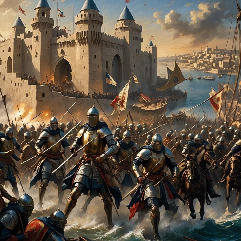 Mamluk Knights Defend Damietta: Dramatic Historical Oil Pain...