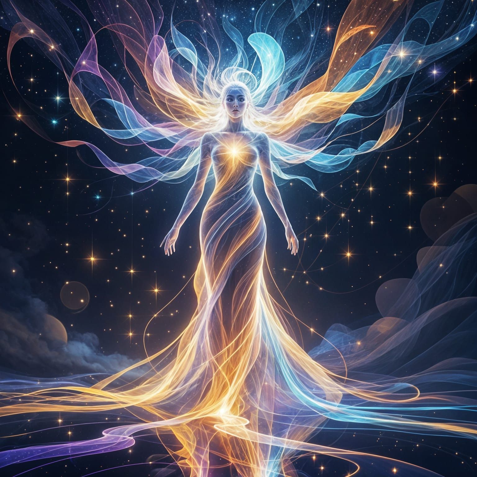 Abstract Human Figure Made of Light