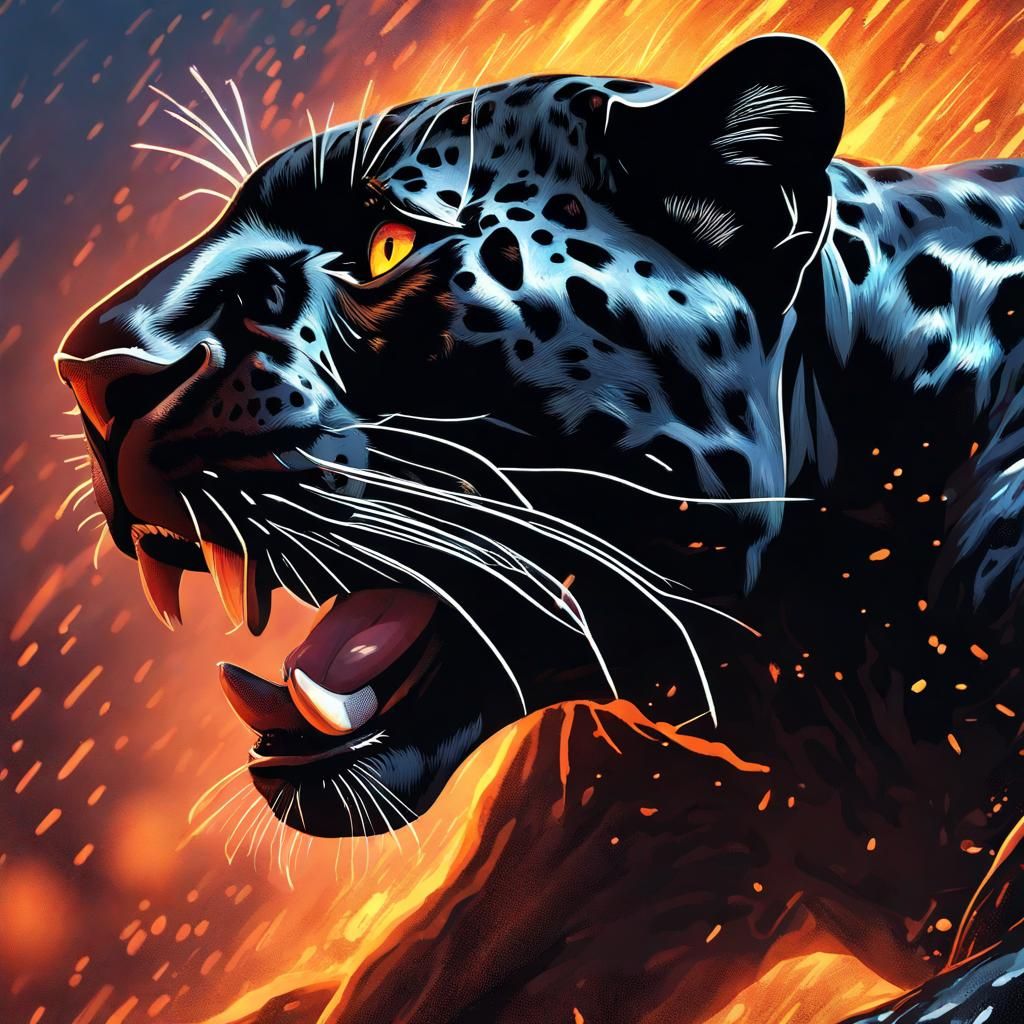 Black Jaguar in Volcanic Lightning: Hyperrealistic Splash Ar...