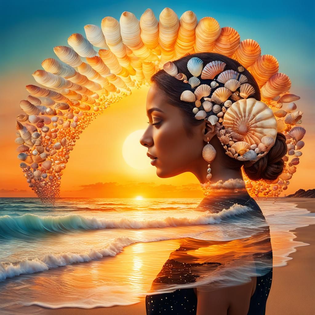 Double Exposure: Setting Sun Blends into Woman