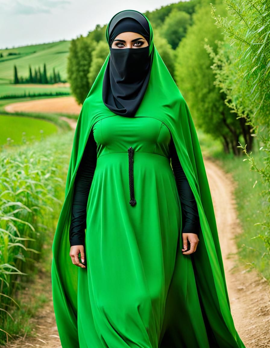 Psychedelic Niqabi Woman in Countryside, Detailed Portrait