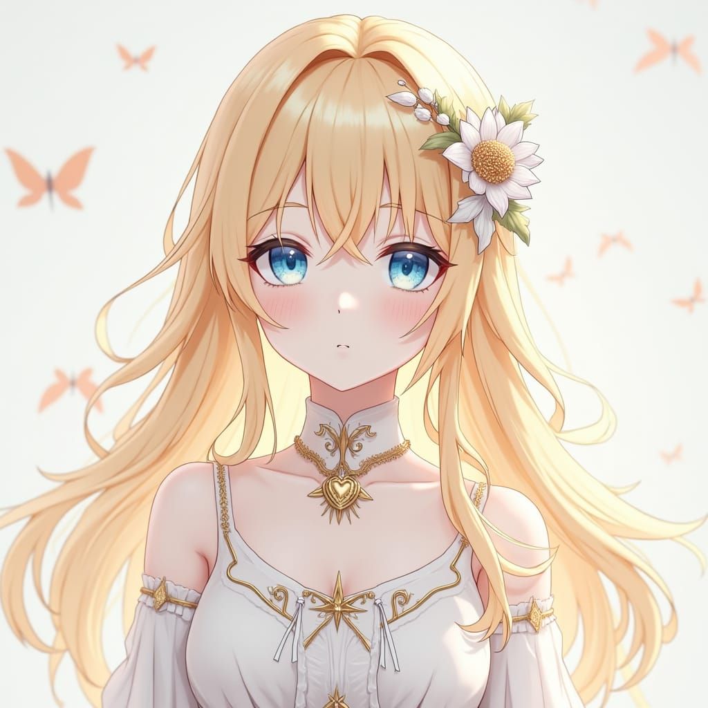 Anime Girl with Blue Eyes and White Dress