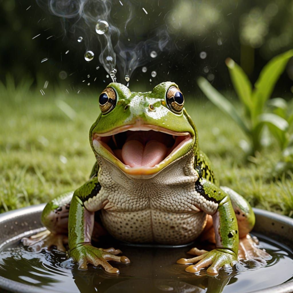 Surprised Frog Jumping into Boiling Water