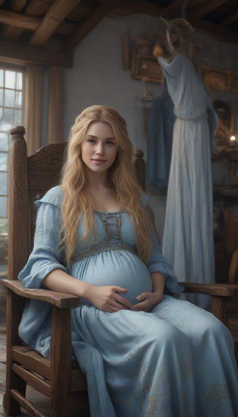 Freya, Norse Goddess, Smiles in Whimsical Viking Cottage Sce...