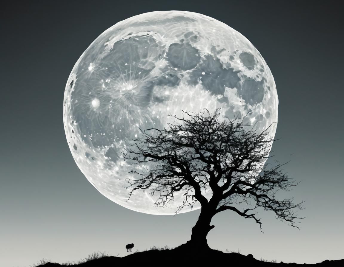 Minimalist Ink Drawing of Moon and Tree