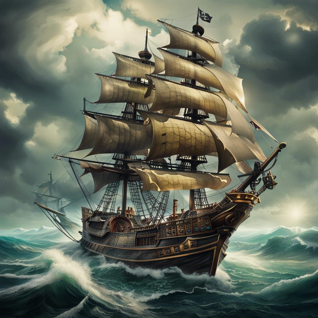 Pirate Ship Sailing on the High Seas