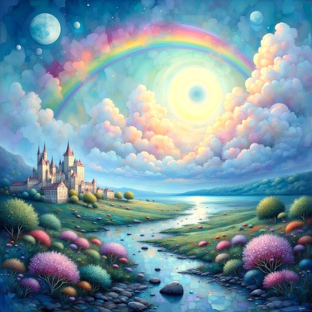 Rainbow Moon Glow: An Impasto Paradise