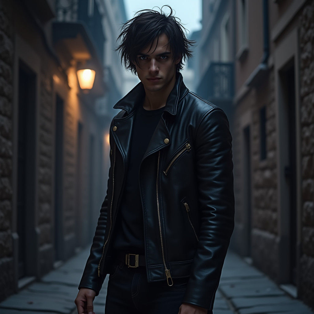 Brooding Young Man in Alleyway, Italian Art Style