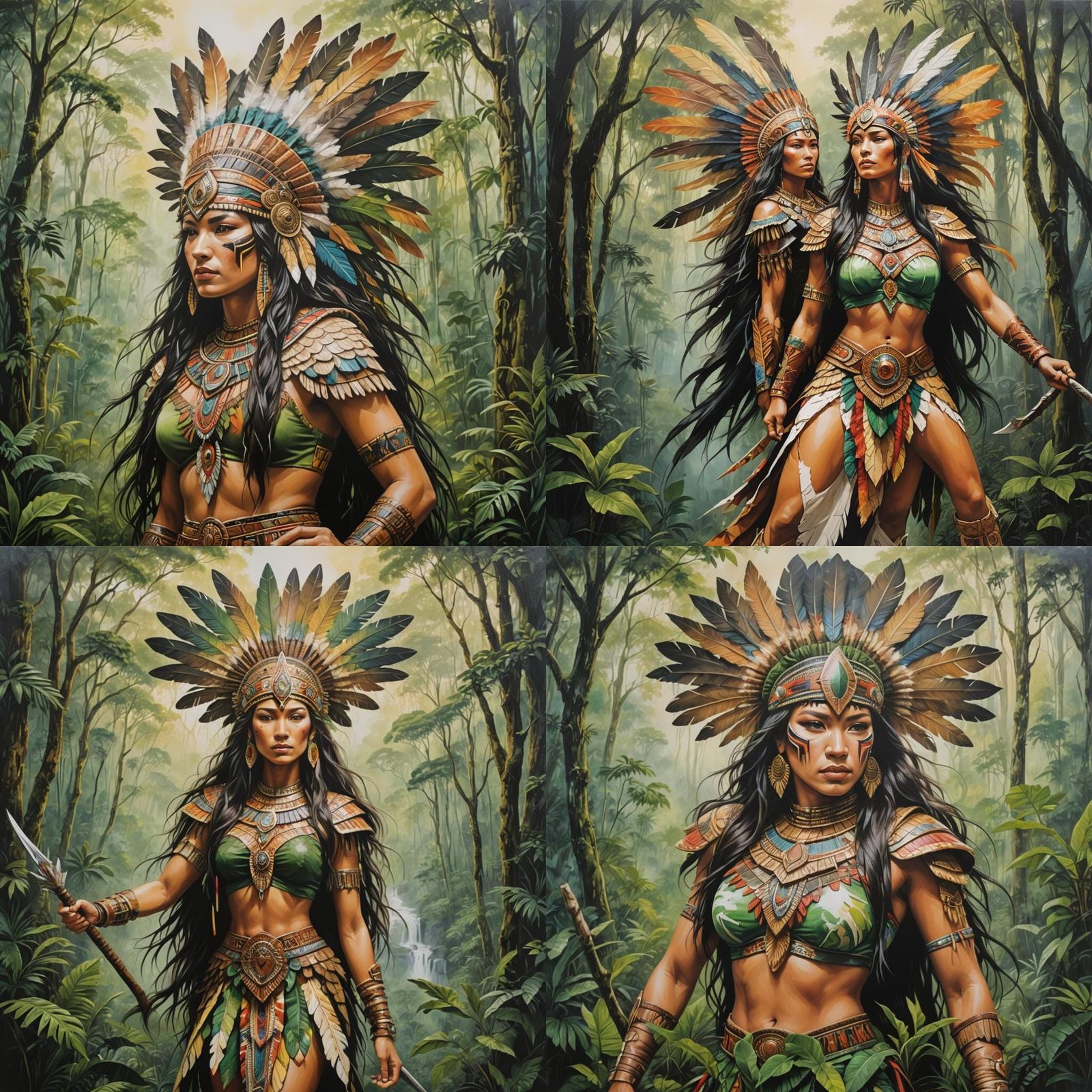 Amazon Warrior Woman Polyptych Canvas Art