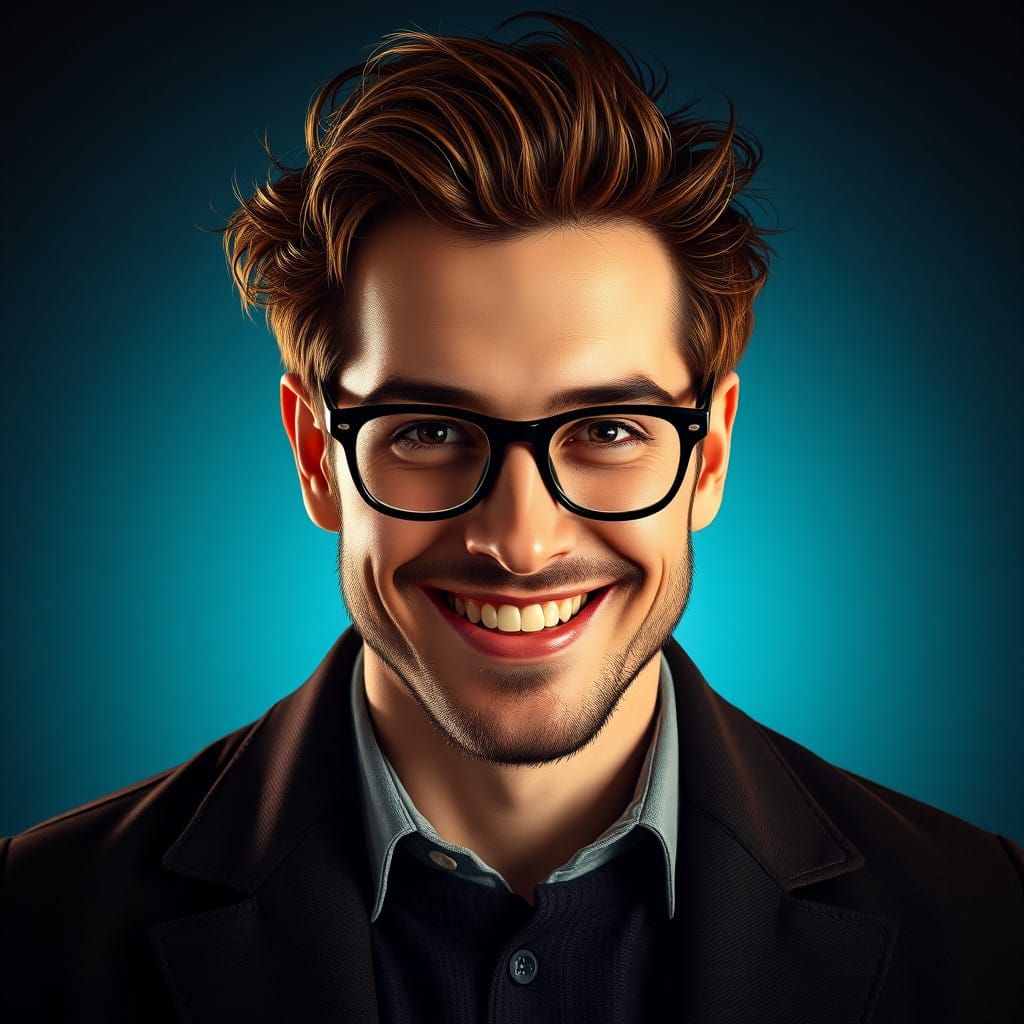 Handsome Man with Glasses Smiling in Warm Gradient Backgroun...