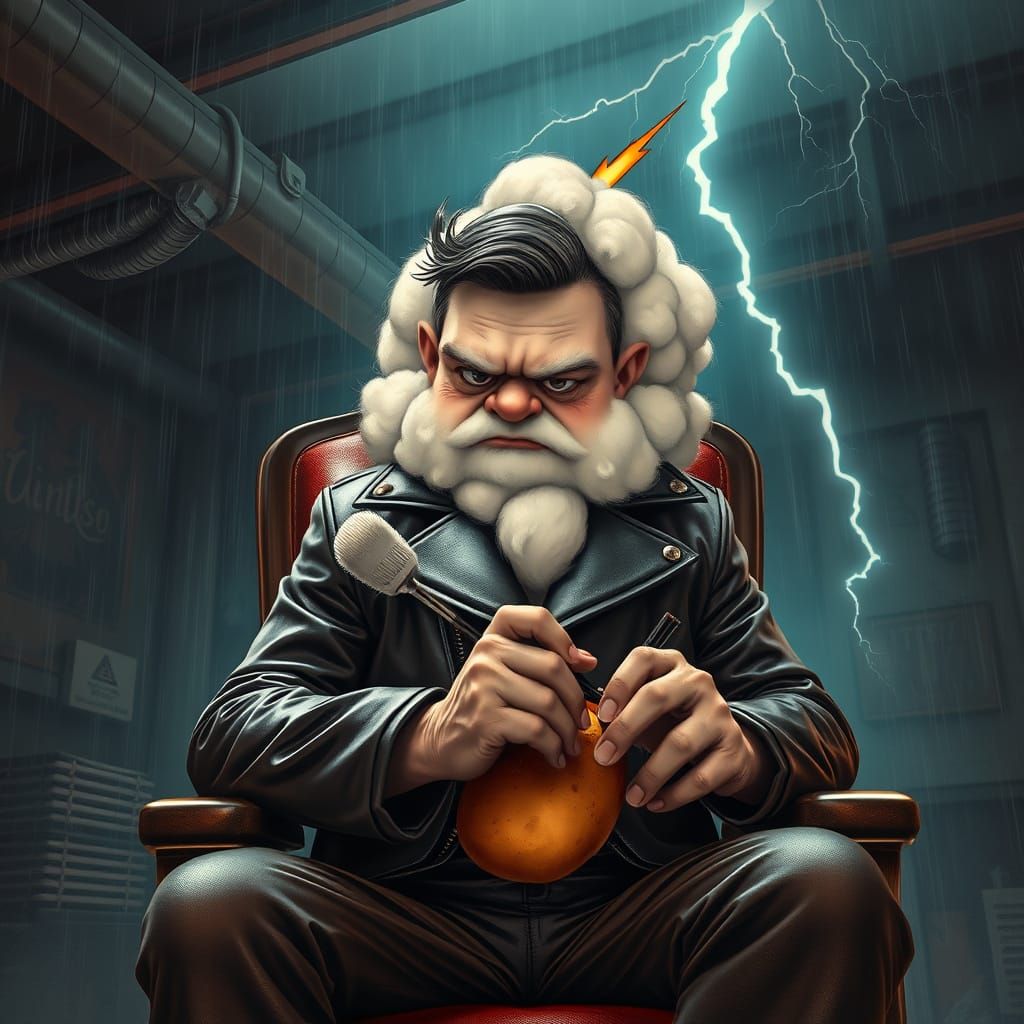 Cloud Getting Potato Tattoo in Cyberpunk Style