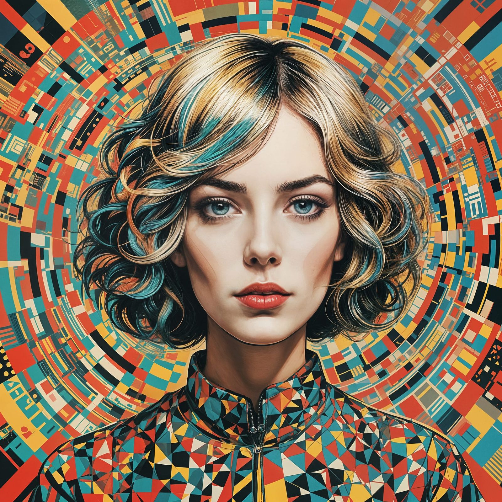 Pop Art Screen Print in Bauhaus Geometric Style