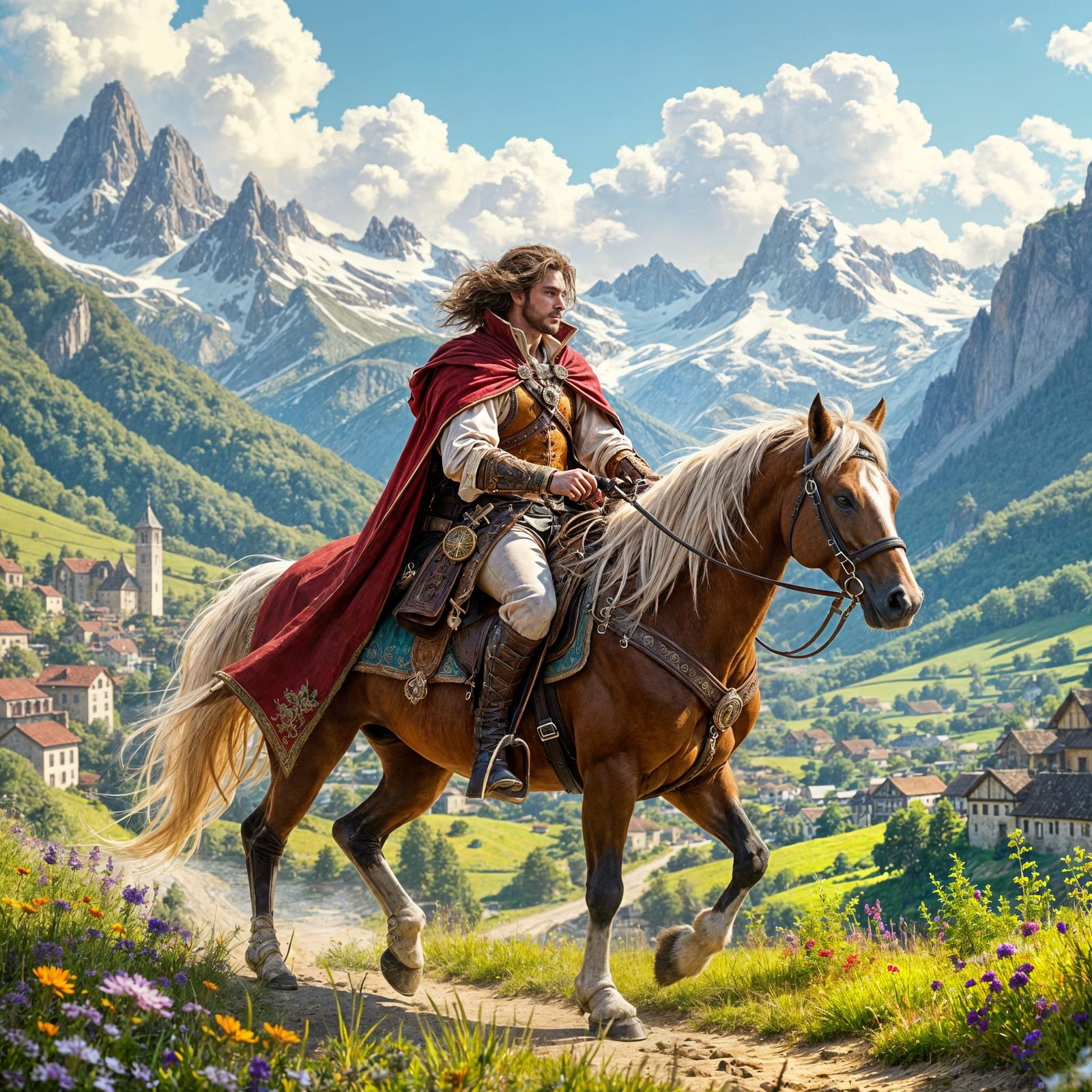Dashing Fantasy Adventurer Rides Through Enchanted Valley