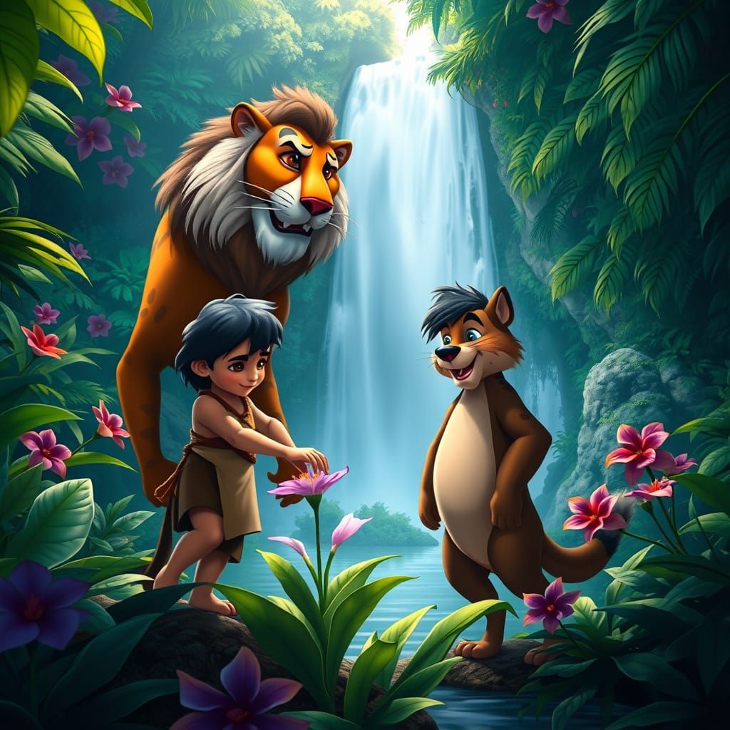 The jungle book poster in the jungle with my friends, Mowgli...