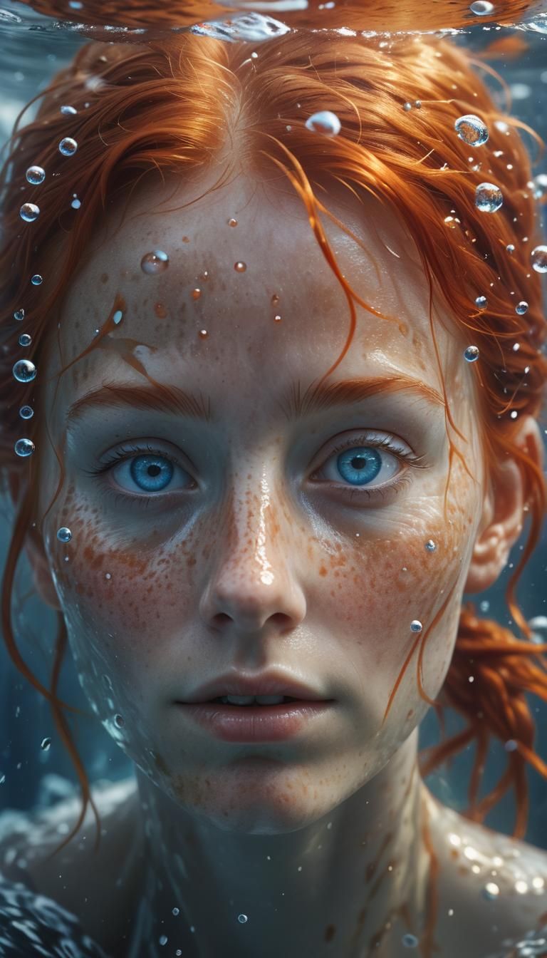Underwater Nordic Woman Portrait: Digital Matte Painting