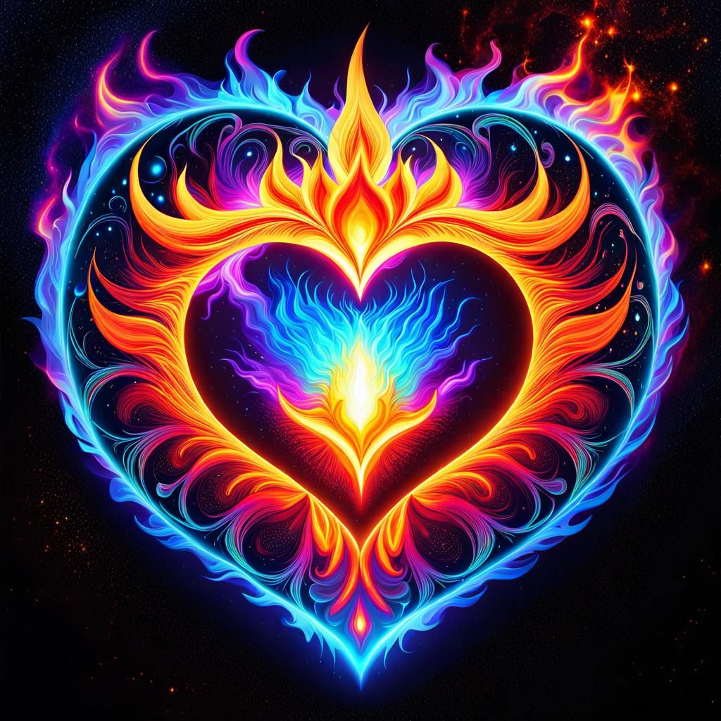 Flaming Heart Astral Illustration in 8k Resolution
