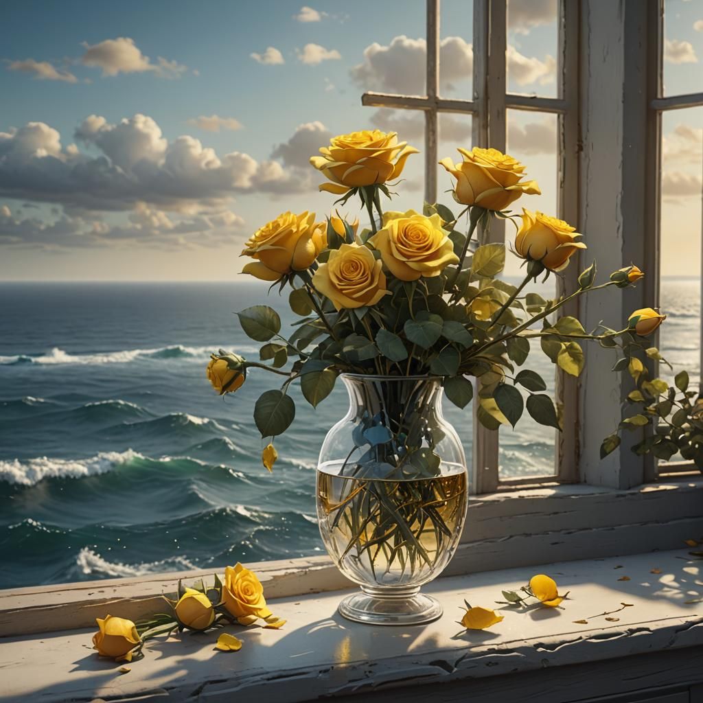 Yellow Roses Overlooking the Sea: Fantasy Concept Art
