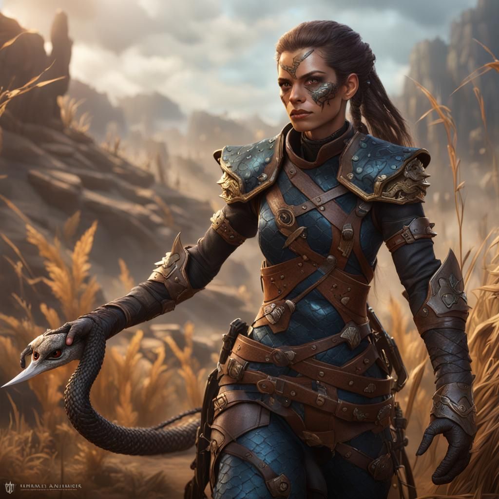Detailed Snake-Person Rogue in Fantasy Art Style