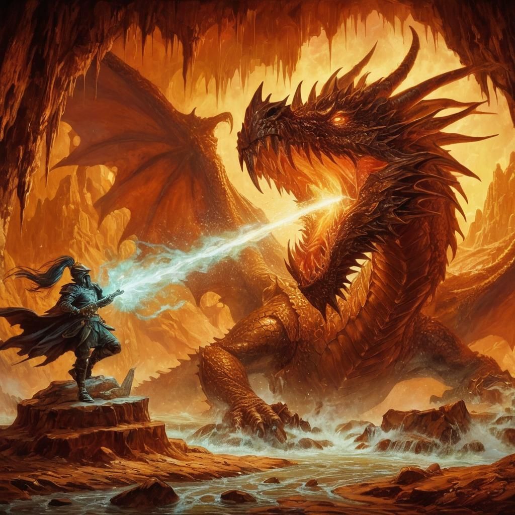 Copper Dragon's Acid Breath in Classic Fantasy Art