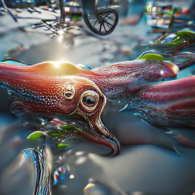 Colorful Squid Swimming in Deep Water