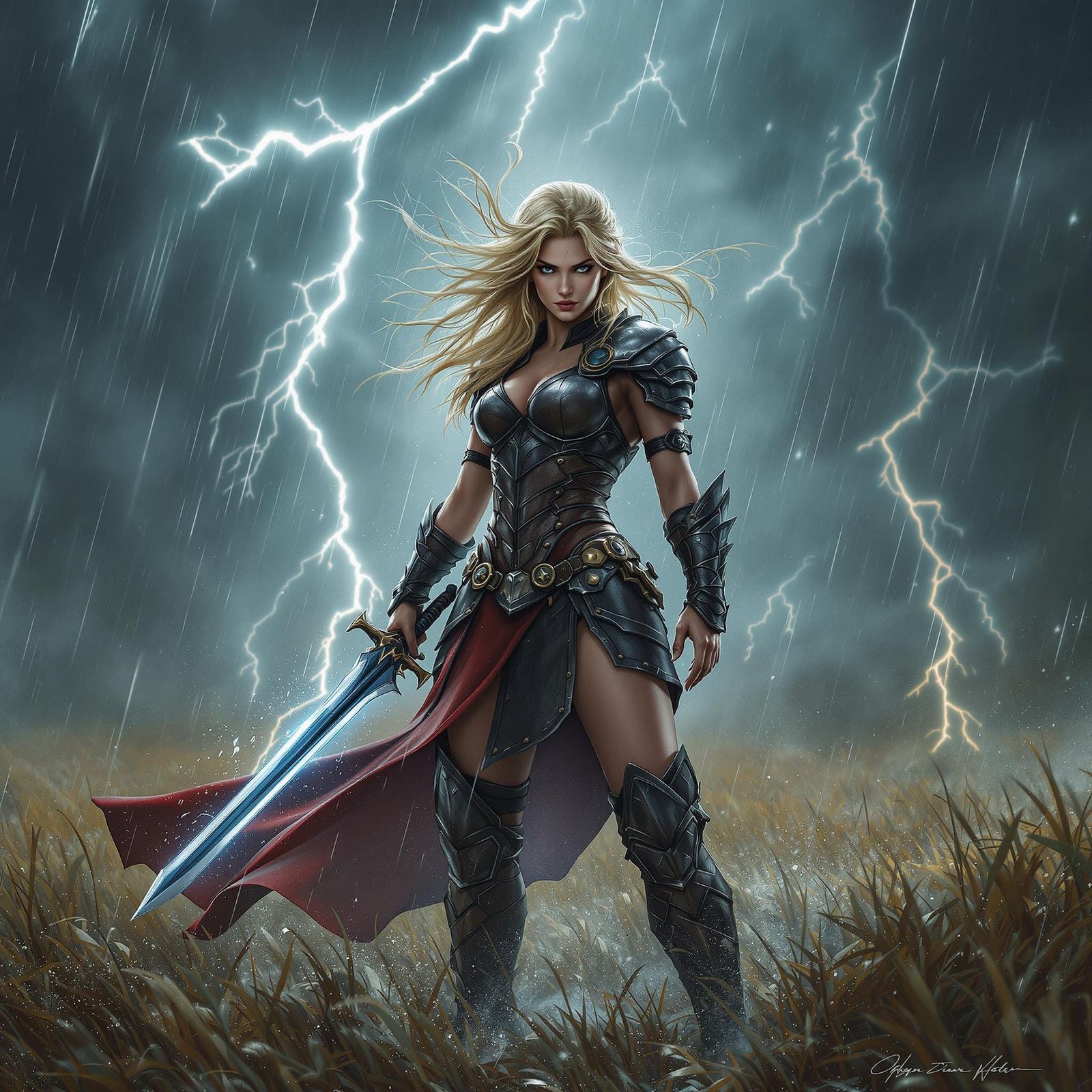Thor's Daughter: A Stormy Battlefield Scene as Digital Matte...