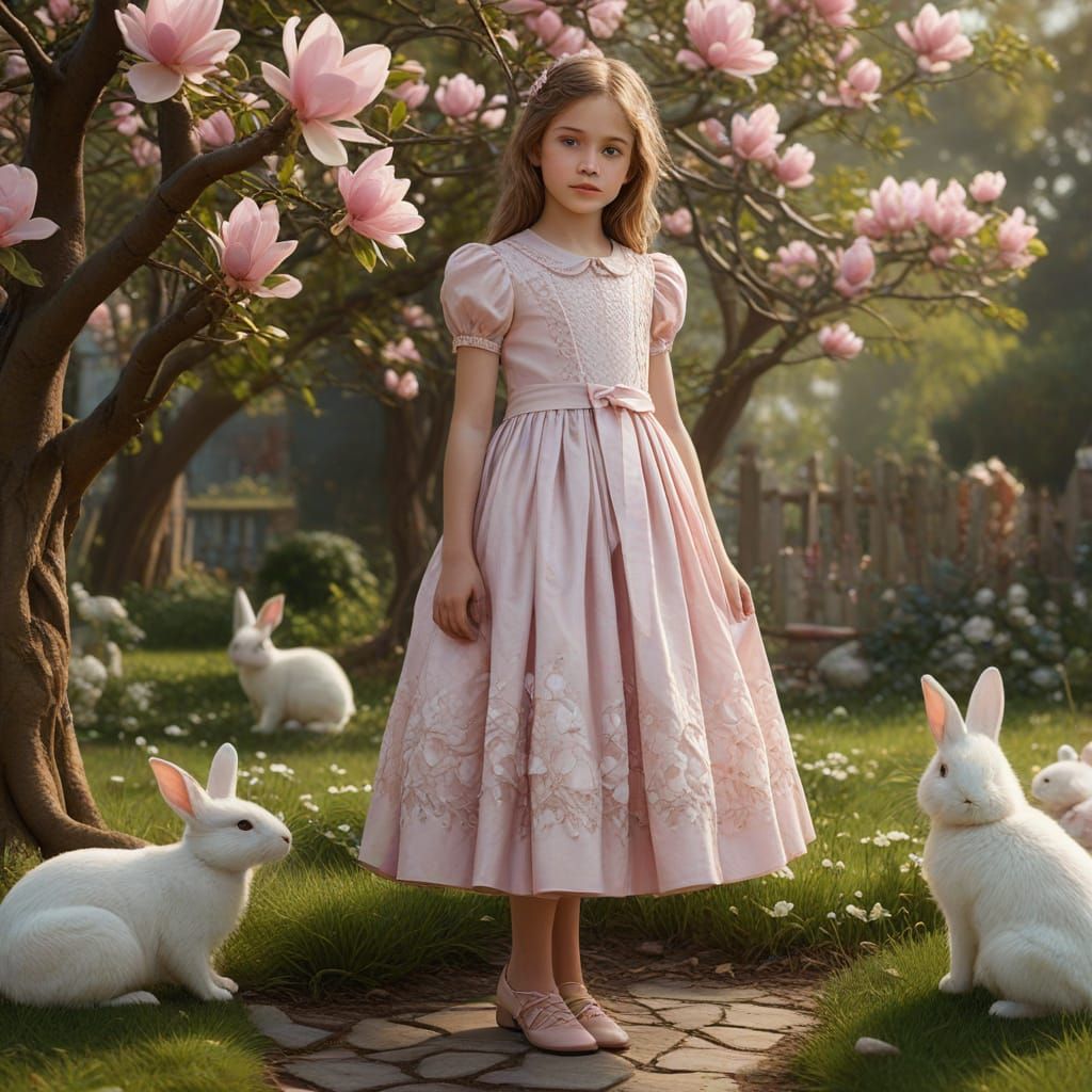 Whimsical Garden Scene in Oil Painting Style