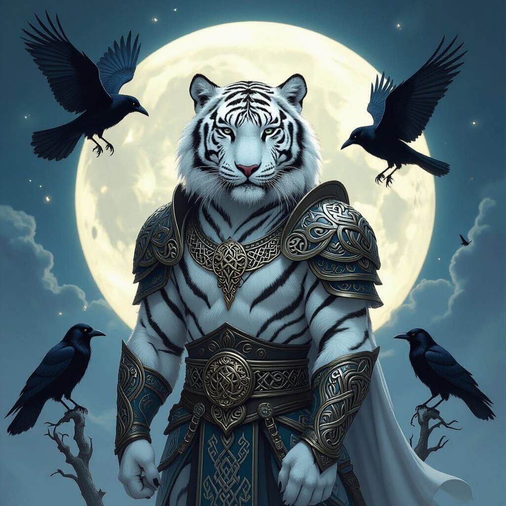Celtic Tiger Oracle with Morrigan, in Dark Fantasy Style