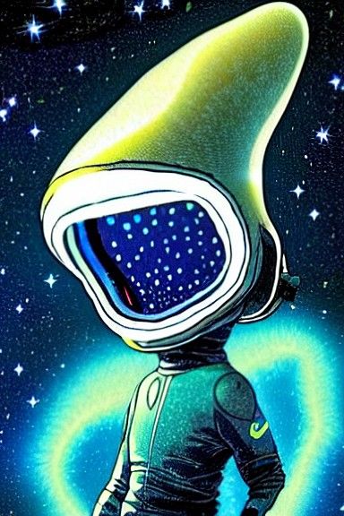 Bioluminescent Galaxy Squid Astronaut, Digital Illustration
