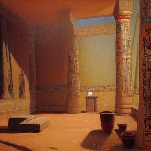 Ancient Egyptian Bedroom in Oil Painting Style