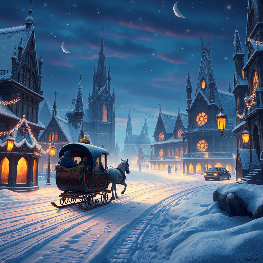 Magical Winter Sleigh Ride Through Gothic City