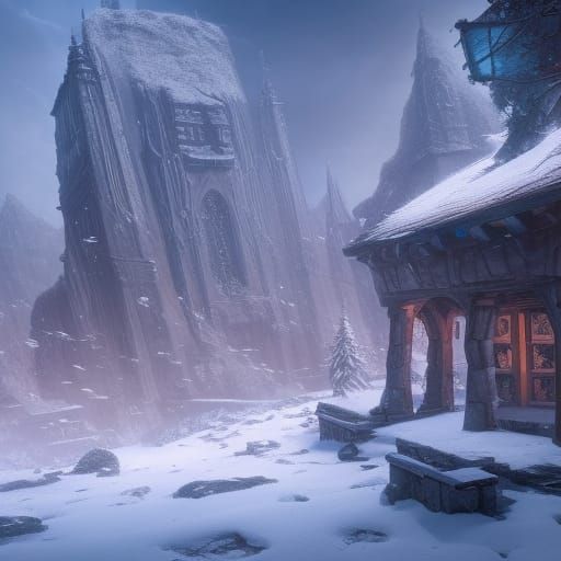 Detailed Snowy Landscape in Matte Painting Style