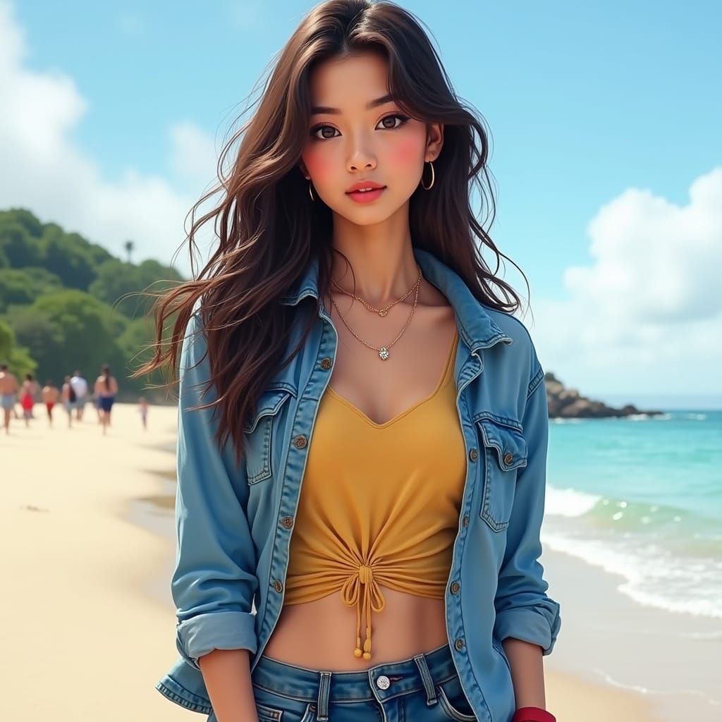 Girl on Beach in Semi-Realistic Digital Art