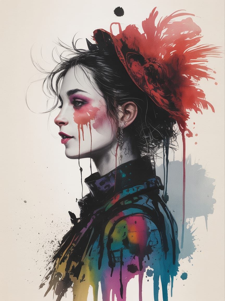 Bohemian Circus Performer in Ink Wash Style