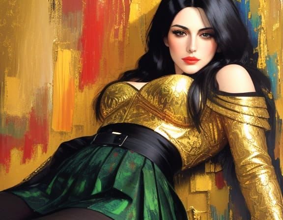 Sensual Woman Posing as Impasto Painting