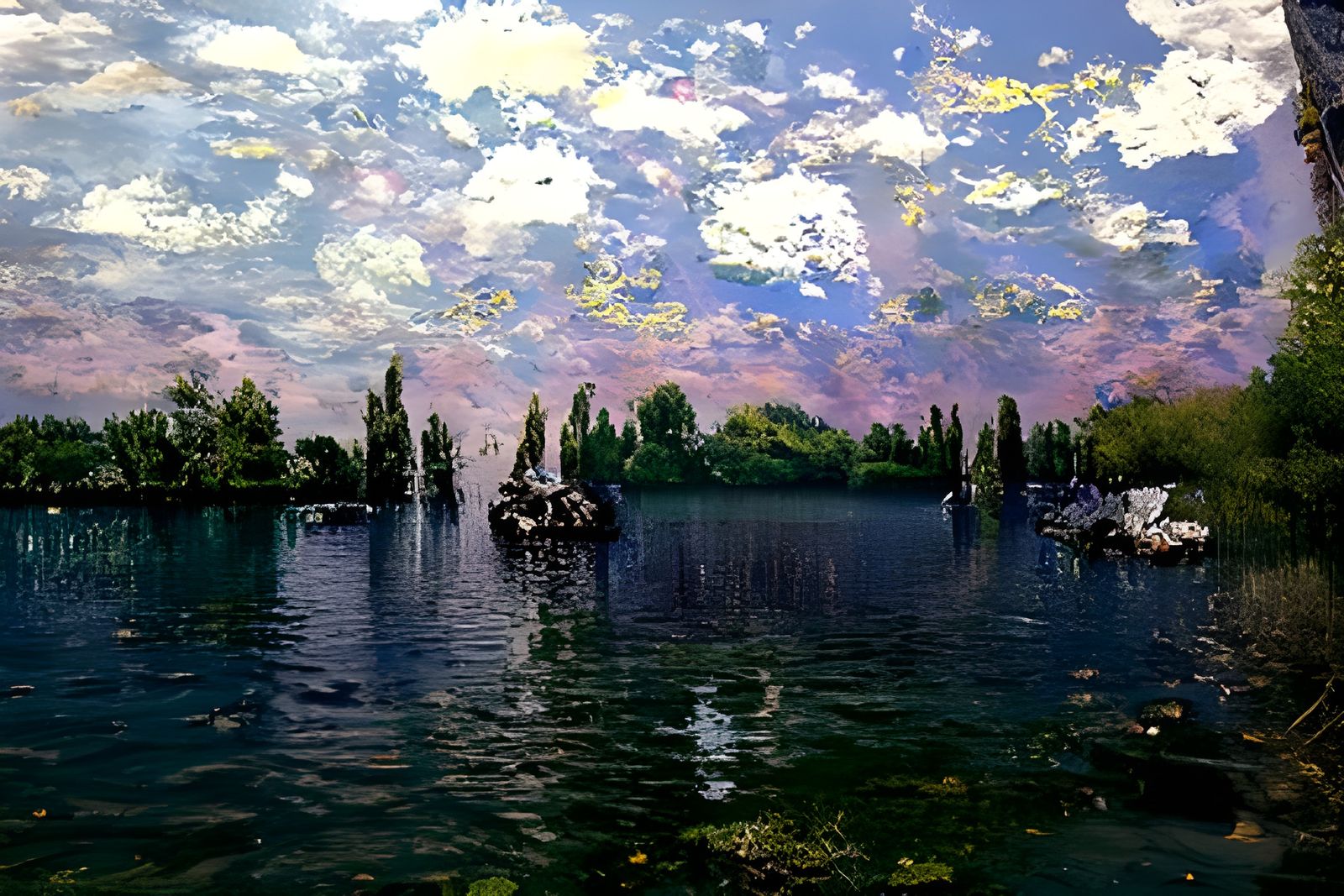 Romantic Lake in Impressionist Style