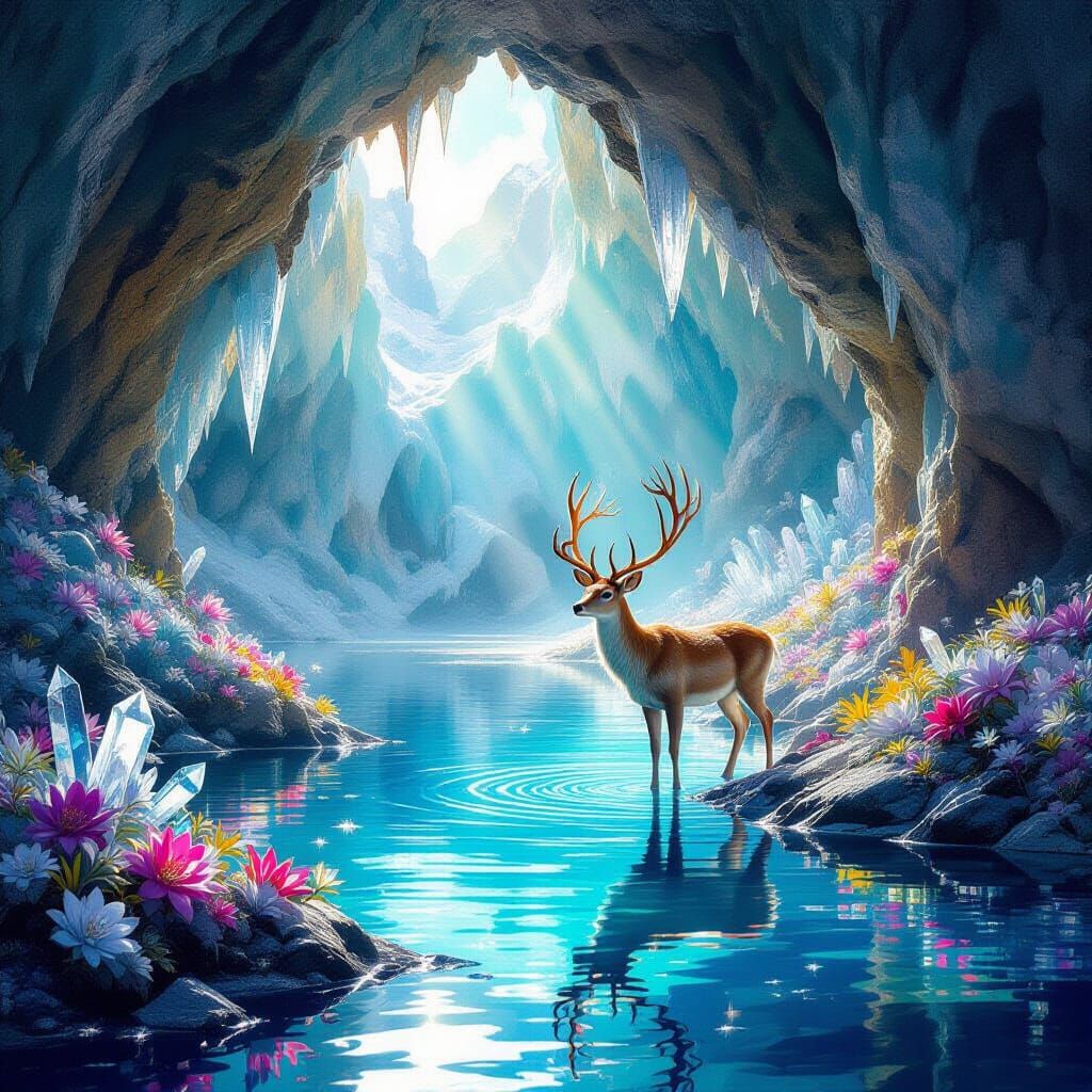 Crystalline Cavern Habitat with Deer