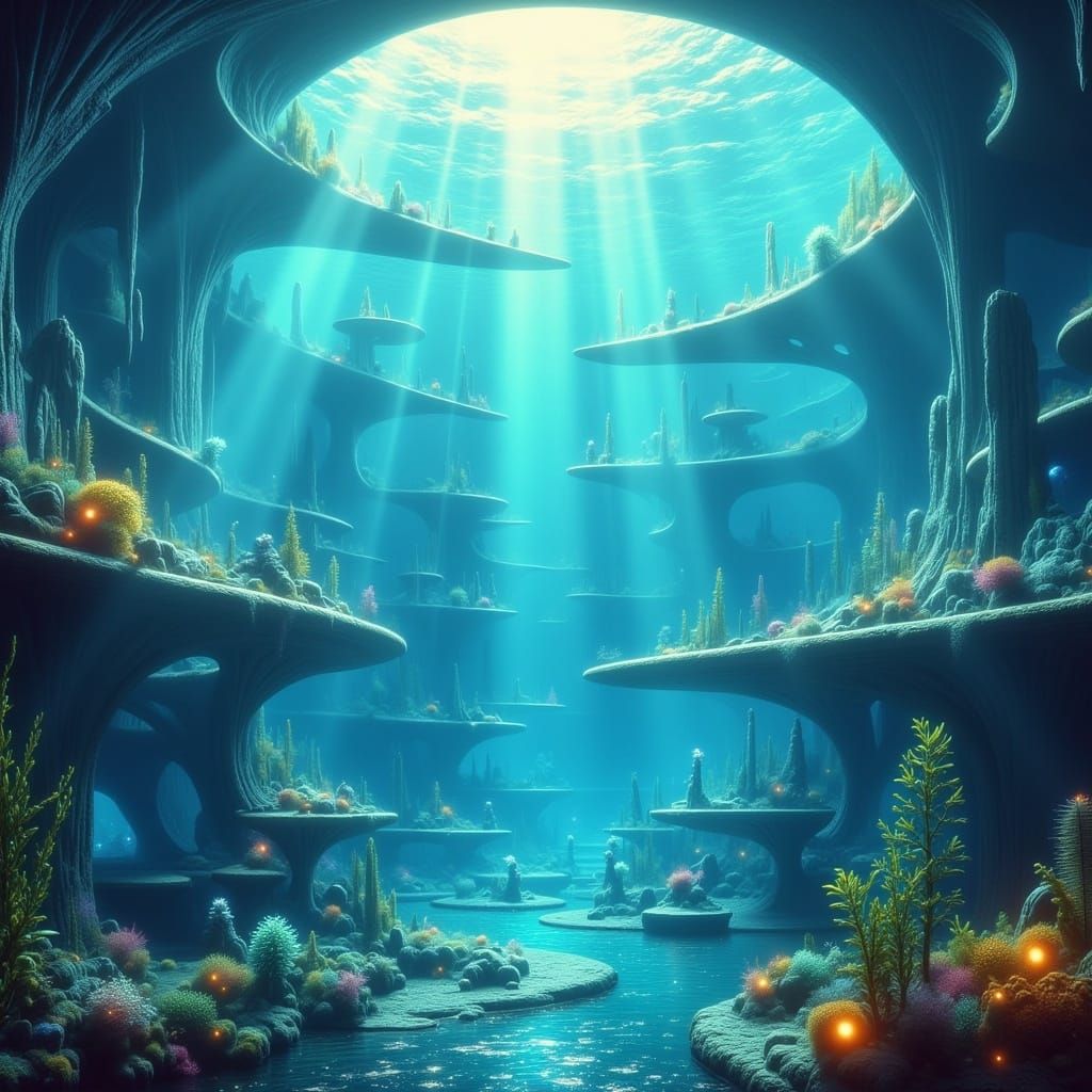 Underwater City in a Glass Dome, Futuristic Architecture