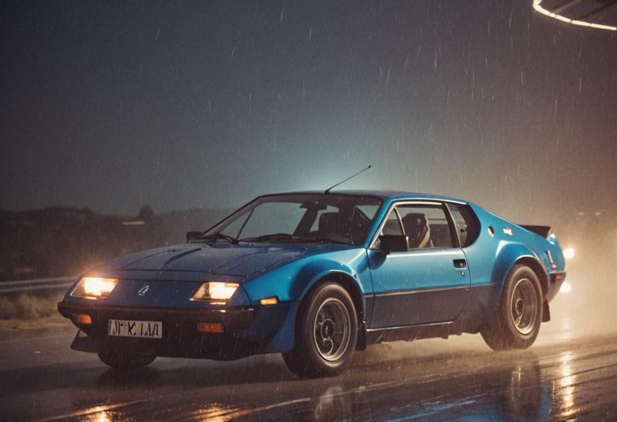 Electric Blue Alpine A 310 Races with Neon Glow