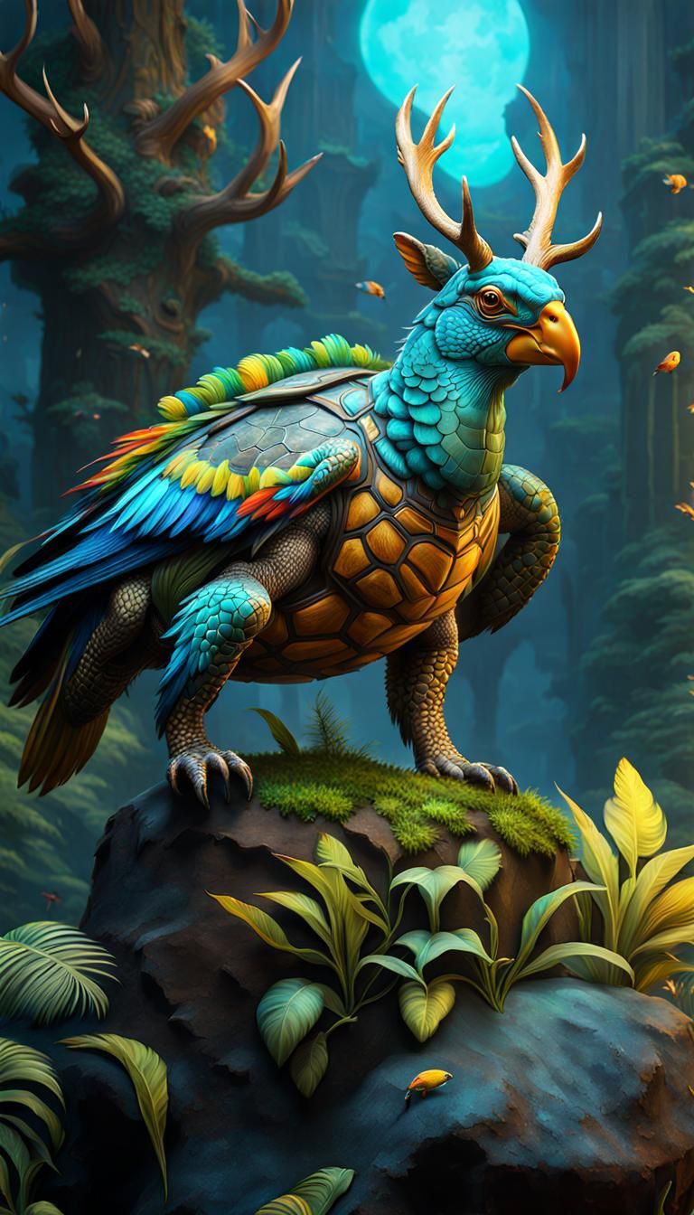 a turtle - parrot - deer chimera