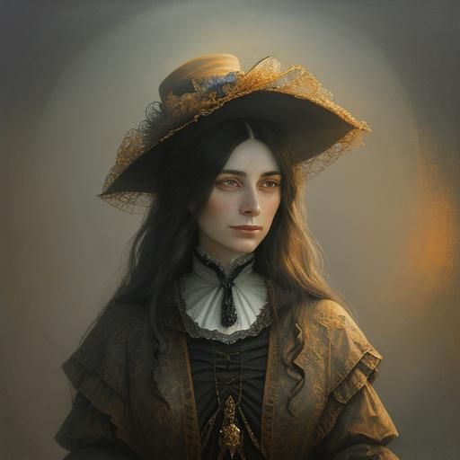 Mysterious Woman in Victorian Style Oil Painting