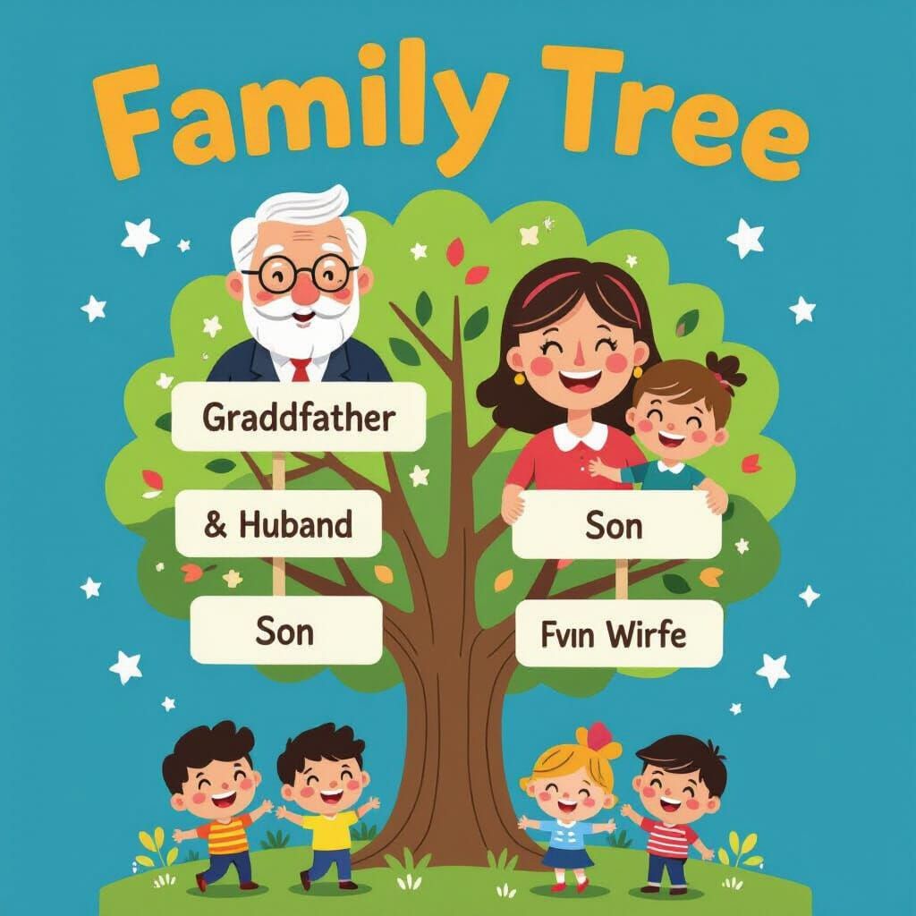 Whimsical Family Tree Clip Art in Cheerful Vector Style
