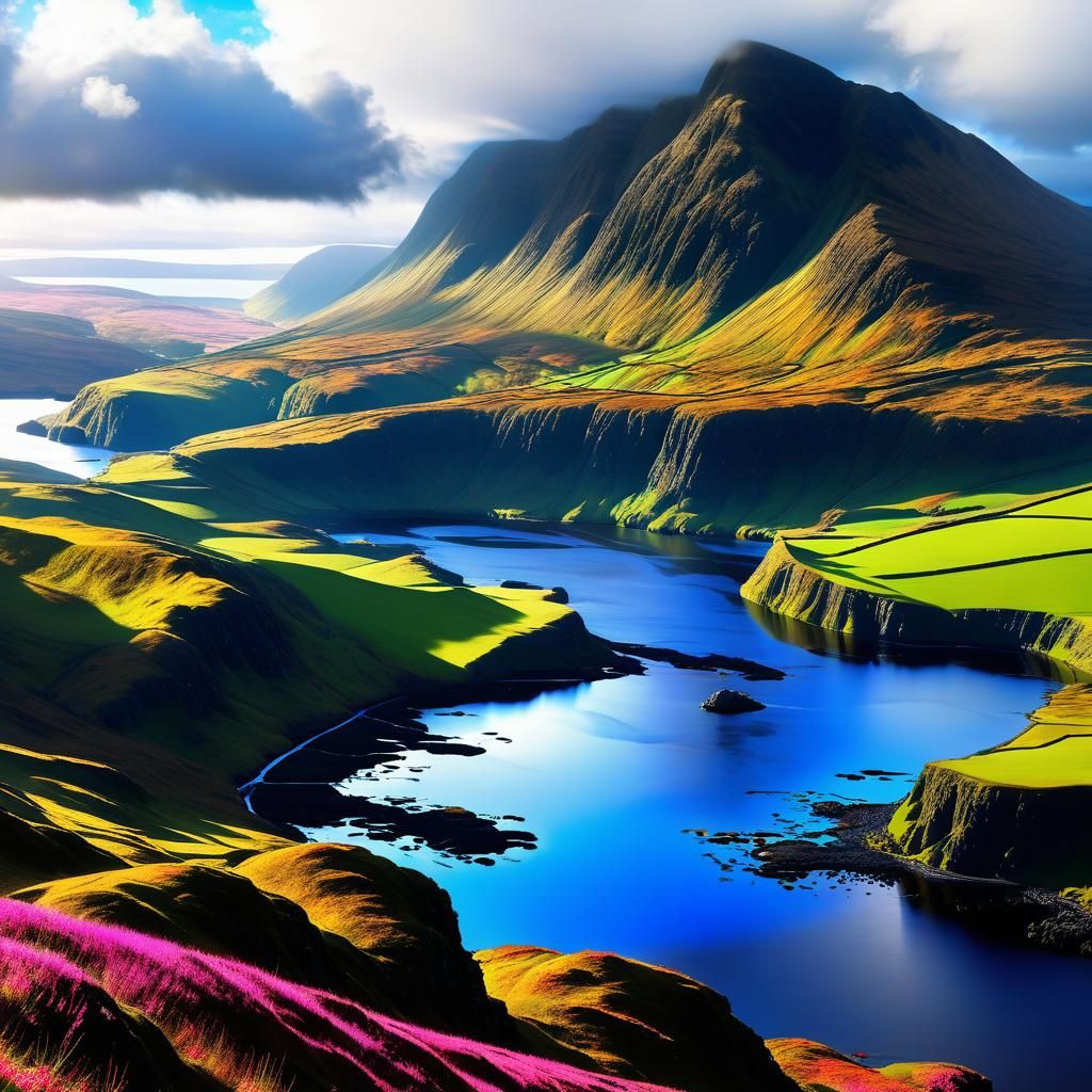 Scottish Landscape in Ink Splatter Art