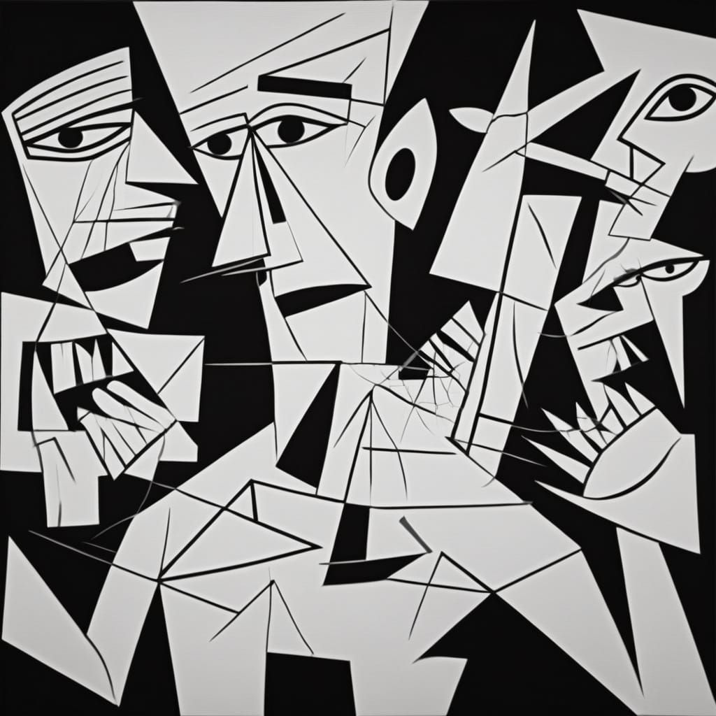 Monochromatic Cubist Chaos: A Picasso-Inspired Composition