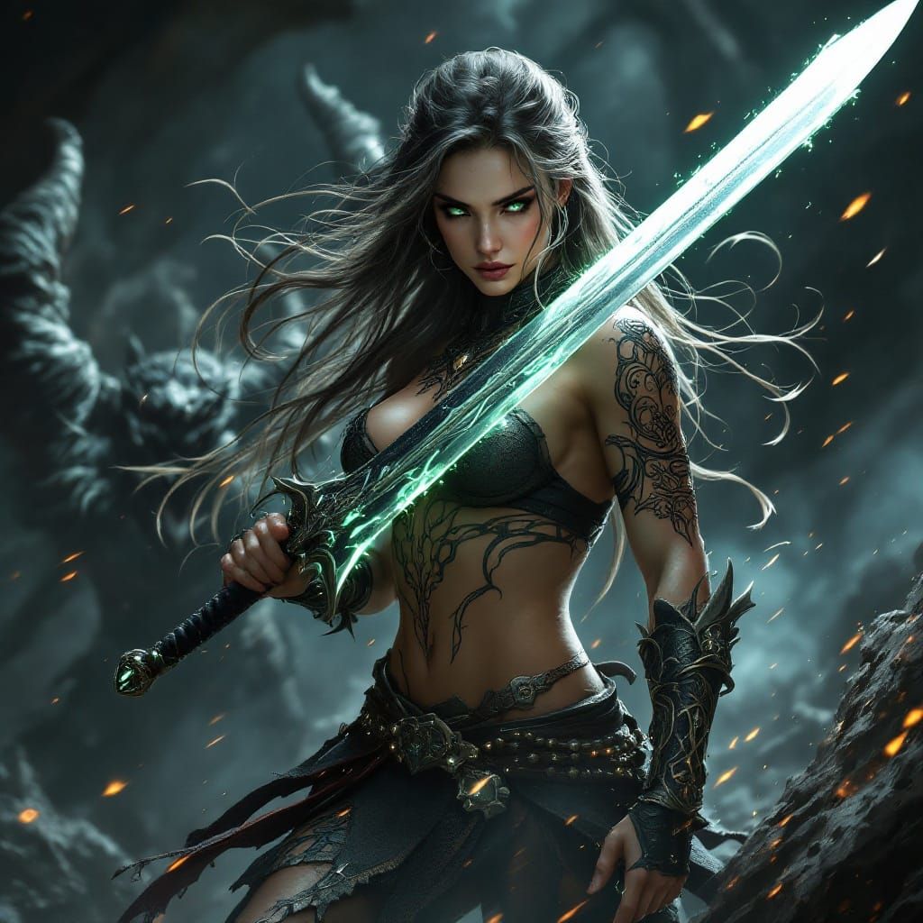 Cyberpunk-Inspired Female Warrior Goddess