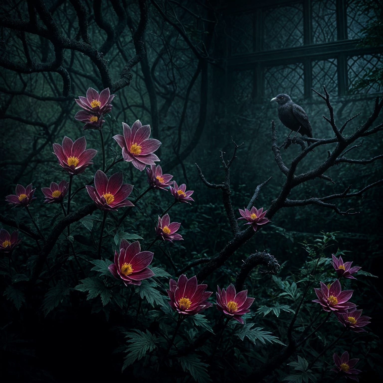 Gothic Dark Fantasy Garden of Unearthly Flora